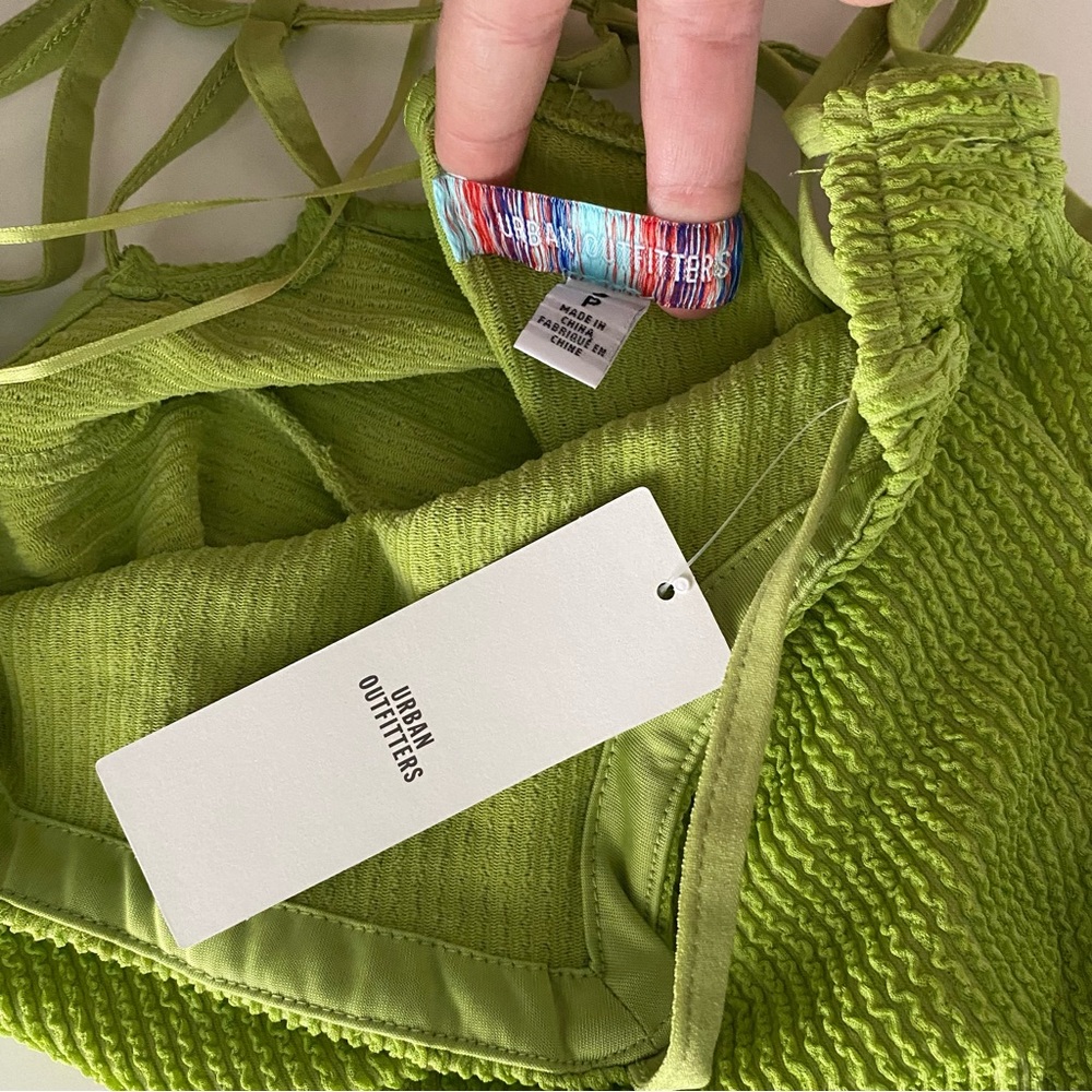Urban Outfitters | Tyra Strappy Back Mini Dress Green Textured Rib Knit Small - Picture 13 of 16